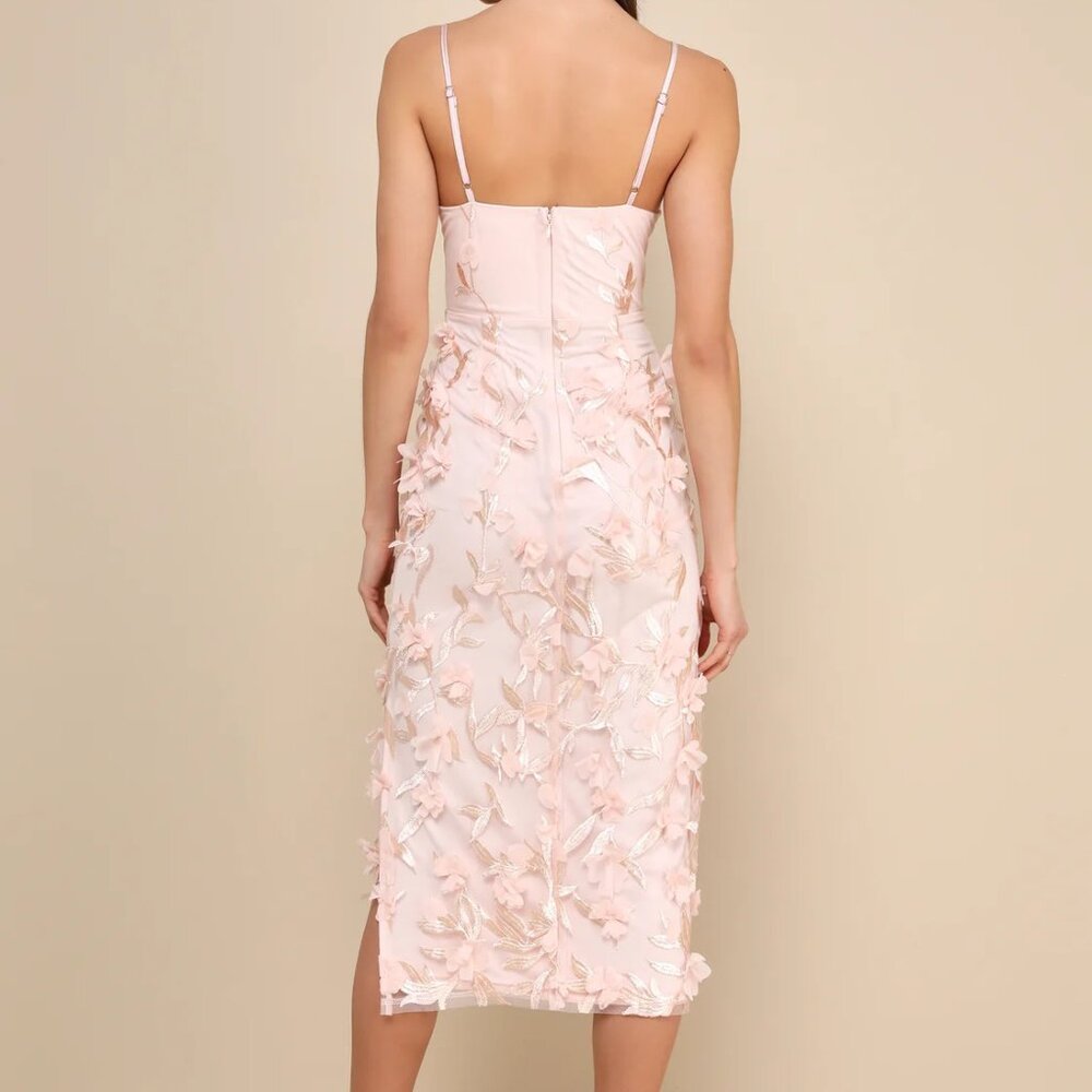 Lulus Limitless Adoration Blush Pink 3D Floral Embroidered Midi Dress - NWT, XS - Picture 10 of 12